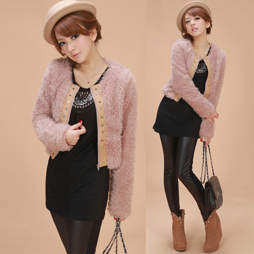 2012 slim faux artificial rabbit fur plush cardigan short jacket women