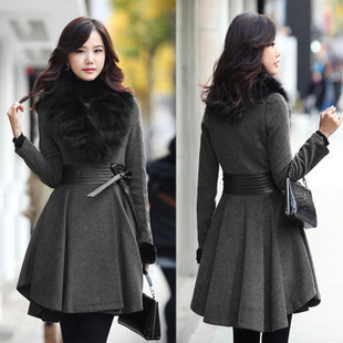 2012 slim fox fur collar medium-long women's trench woolen overcoat outerwear jackets for women jacket winter coats