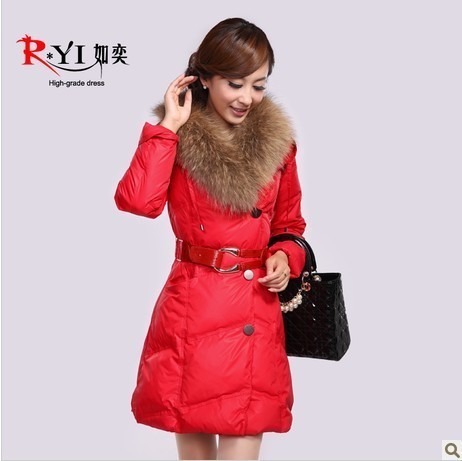 2012 slim large fur collar medium-long outerwear cotton-padded jacket female plus size