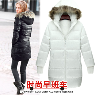2012 slim medium-long down coat cotton-padded jacket with a hood thermal belt slim waist cotton-padded jacket jk645