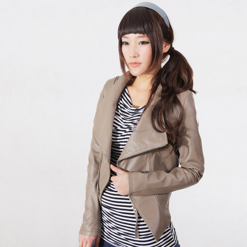 2012 slim oblique zipper genuine leather sheepskin women's genuine leather clothing outerwear