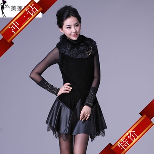 2012 slim rayon water washed leather irregular one-piece dress