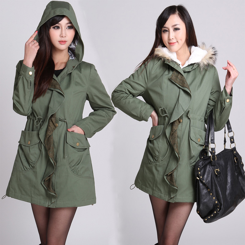 2012 slim wadded jacket female thickening overcoat medium-long cotton-padded jacket outerwear Army Green trench