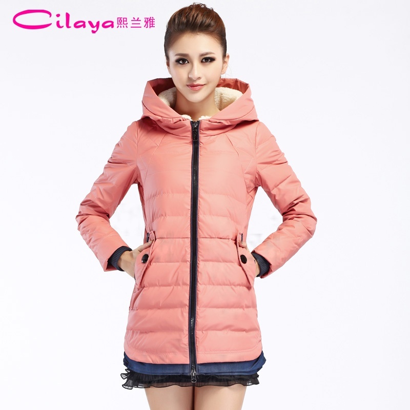 2012 slim with a hood fashion thickening medium-long down coat outerwear c2722