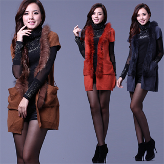 2012 small autumn and winter women casual wool cardigan solid color pocket all-match medium-long vest outerwear