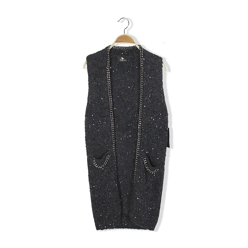 2012 small chains paillette medium-long sweater cardigan sleeveless waistcoat sweatercoat female