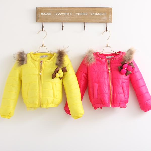 2012 small female child candy color with wool chest big flower wadded jacket