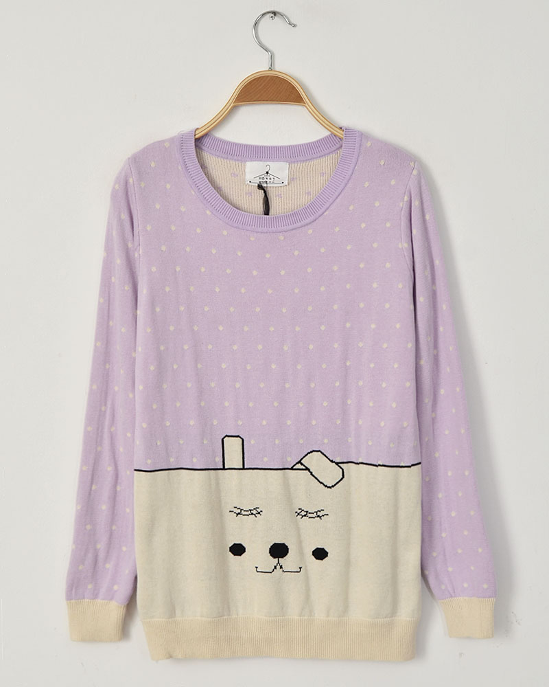 2012 small polka dot color block decoration rabbit pattern double layer knitted long-sleeve pullover sweater 4