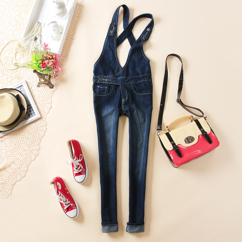 2012 small straight pants jumpsuit denim bib pants long jeans slimmer   jeans