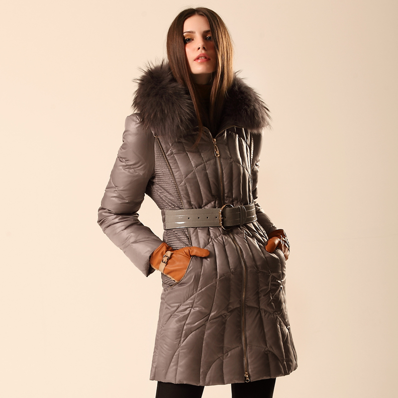 2012 solid color large raccoon fur thickening long design down coat j24852 belt