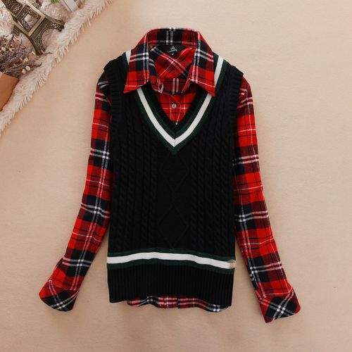 2012 solid color stripe pullover V-neck women's slim sweater wool waistcoat sweater vest