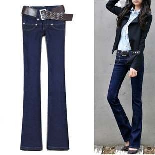 2012 solid color women's slim elastic jeans flare trousers wide leg pants boot cut trousers +Free belt