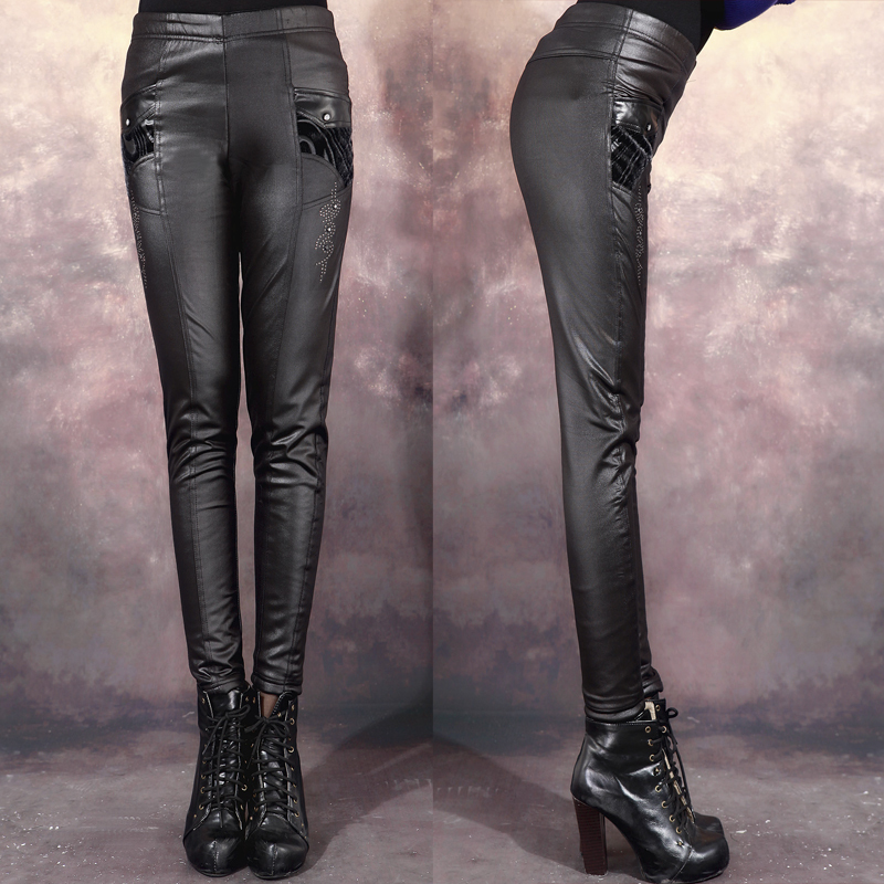 2012 spandex fabric bamboo marten velvet double layer faux leather legging