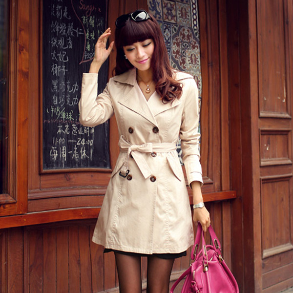 2012 spring all-match trench women's plus size double breasted trench long-sleeve belt