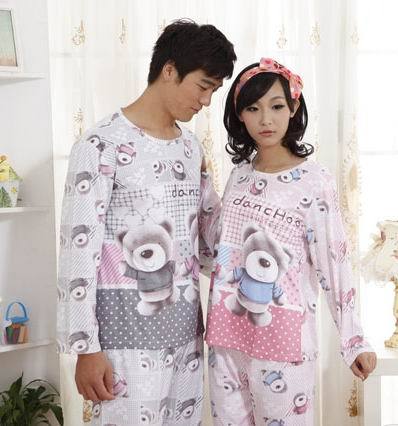 2012 spring and autumn 100% cotton cartoon lovers panda long-sleeve sleepwear lounge set