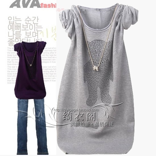 2012 spring and autumn bear mercerized cotton low o-neck pullover medium-long basic sweater women's