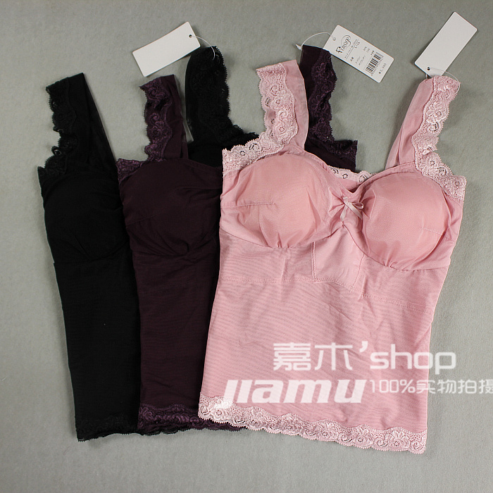 2012 spring and autumn belt cup women's underwear gauze lace wide strap pad V-neck basic vest