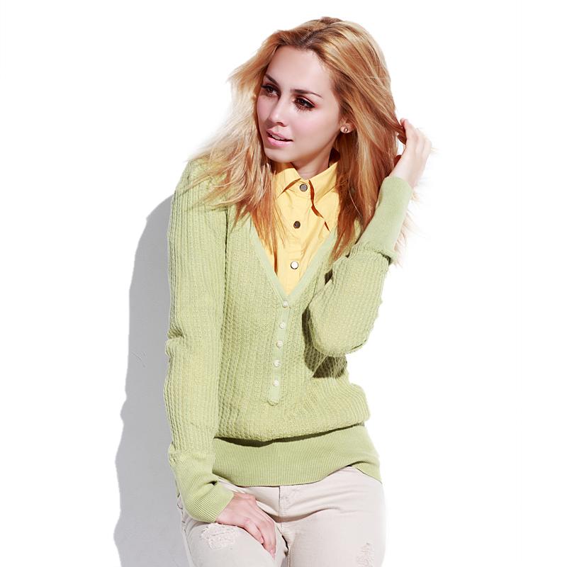 2012 spring and autumn british style sweater V-neck basic top fashion casual women's top