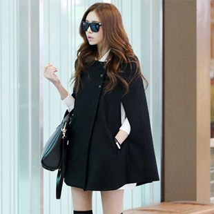 2012 spring and autumn elegant all-match cloak single breasted trench wool coat outerwear black women's Free shipping