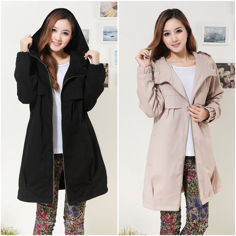 2012 spring and autumn fashion maternity clothing trench 100% cotton hooded maternity top outerwear autumn