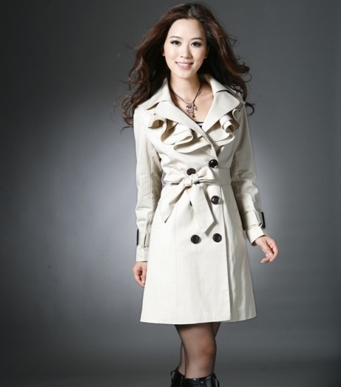 2012 spring and autumn fashionable casual gentlewomen elegant slim ruffle collar 100% cotton trench