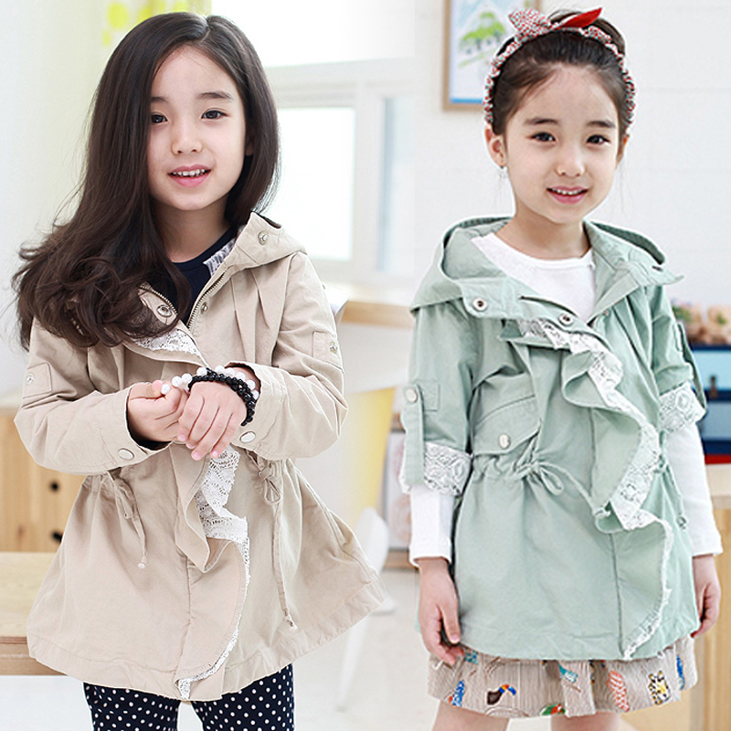 2012 spring and autumn female child trench outerwear children autumn medium-long lace casual clothes