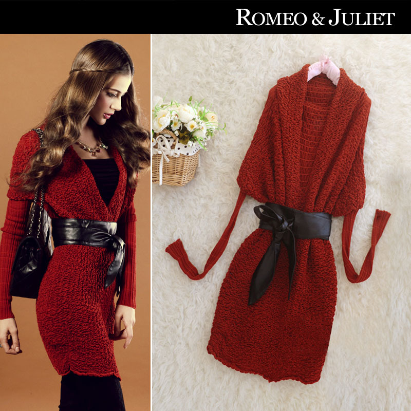 2012 spring and autumn female fashion cape type batwing sleeve long design slim hip slim knitted sweater dress