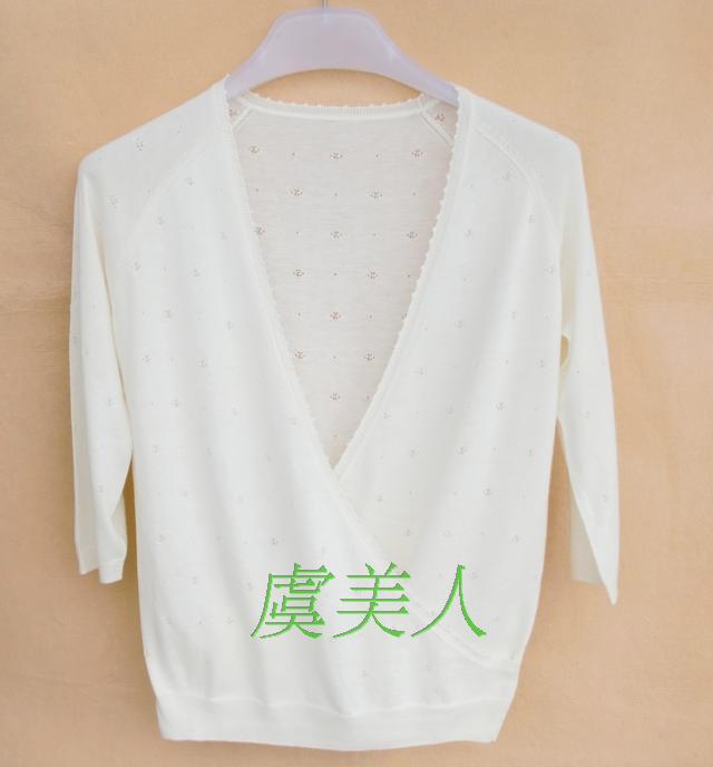 2012 spring and autumn gentlewomen 100% cotton cutout shirt half sleeve pullover sweater top