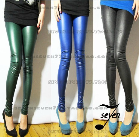 2012 spring and autumn glossy matt faux leather tight legging elastic multicolour high waist pants 7079