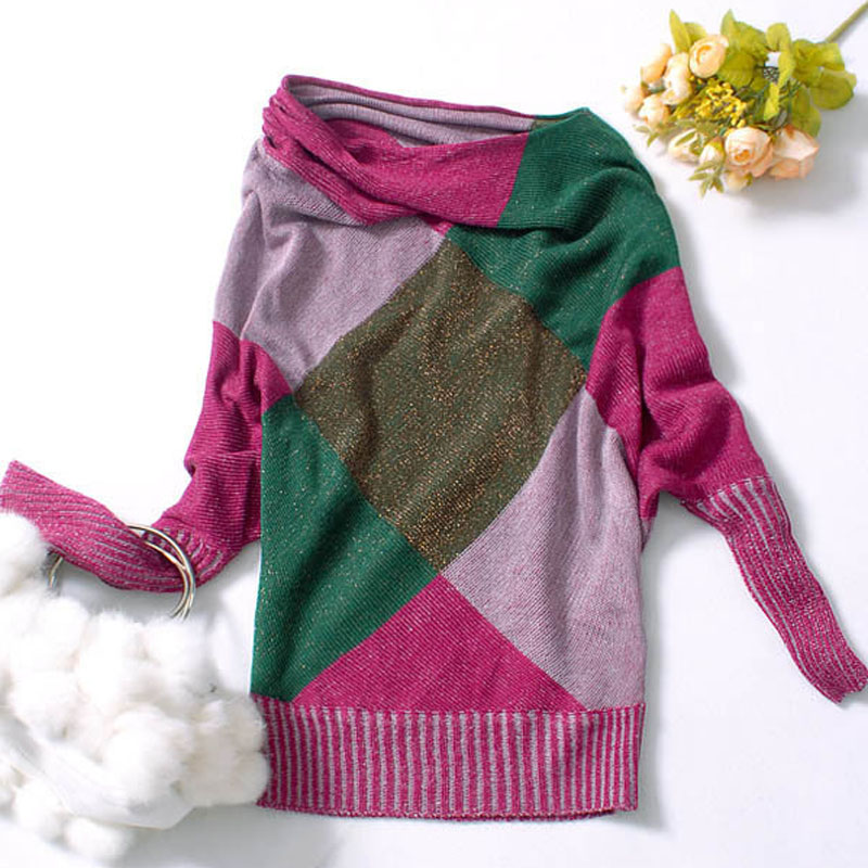 2012 spring and autumn hot-selling irregular rhombus plaid batwing sleeve knitted sweater PX