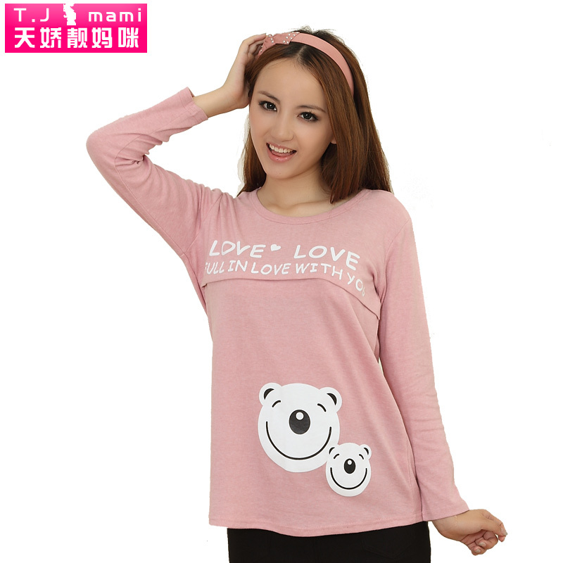 2012 spring and autumn letter bear print pattern maternity clothing invisible zipper nursing clothes long-sleeve T-shirt