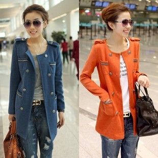 2012 spring and autumn loose plus size double breasted medium-long solid color long-sleeve women's trench outerwear