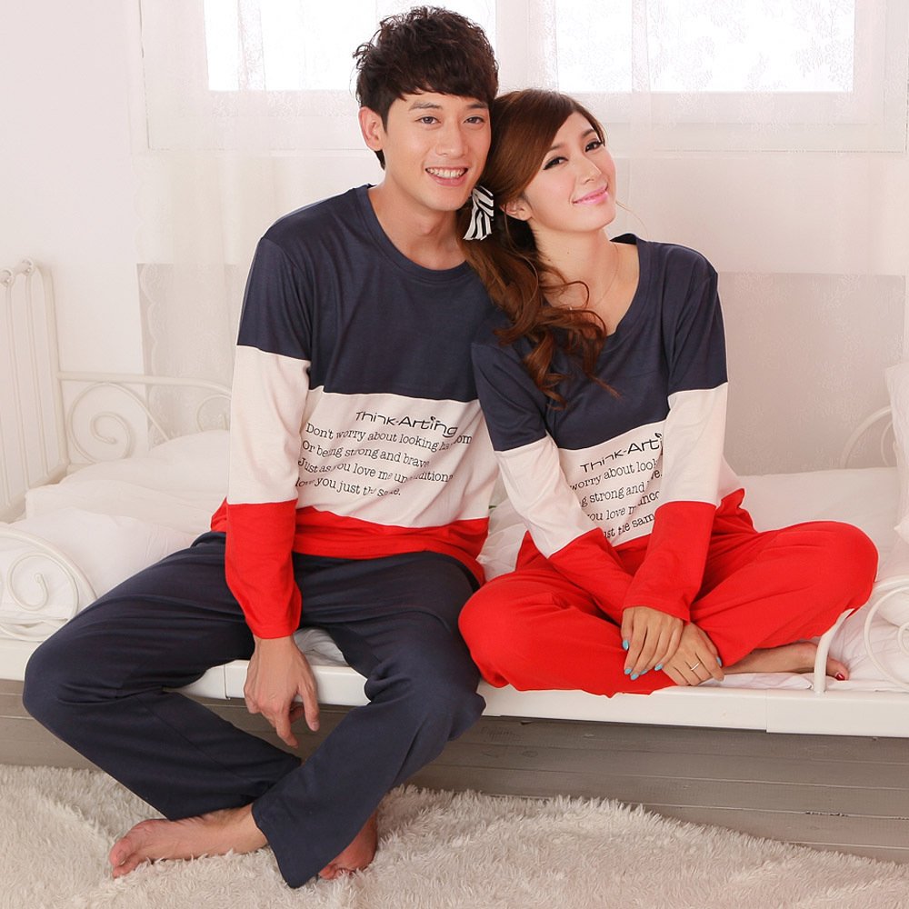 2012 spring and autumn lovers sleepwear 100% cotton long-sleeve male women's casual lovers lounge set