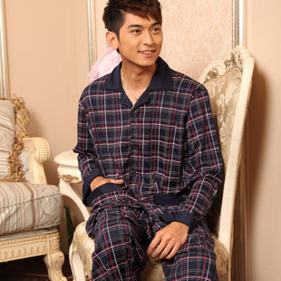 2012 spring and autumn male knitted 100% cotton thickening long-sleeve sleep set lounge
