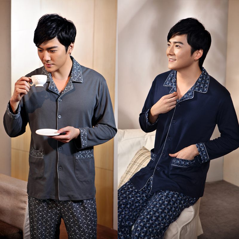 2012 spring and autumn male long-sleeve 100% cotton sleepwear solid color lounge set at home service a20