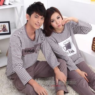 2012 spring and autumn male women's 100% lovers casual cotton o-neck sleep 100% cotton lounge set
