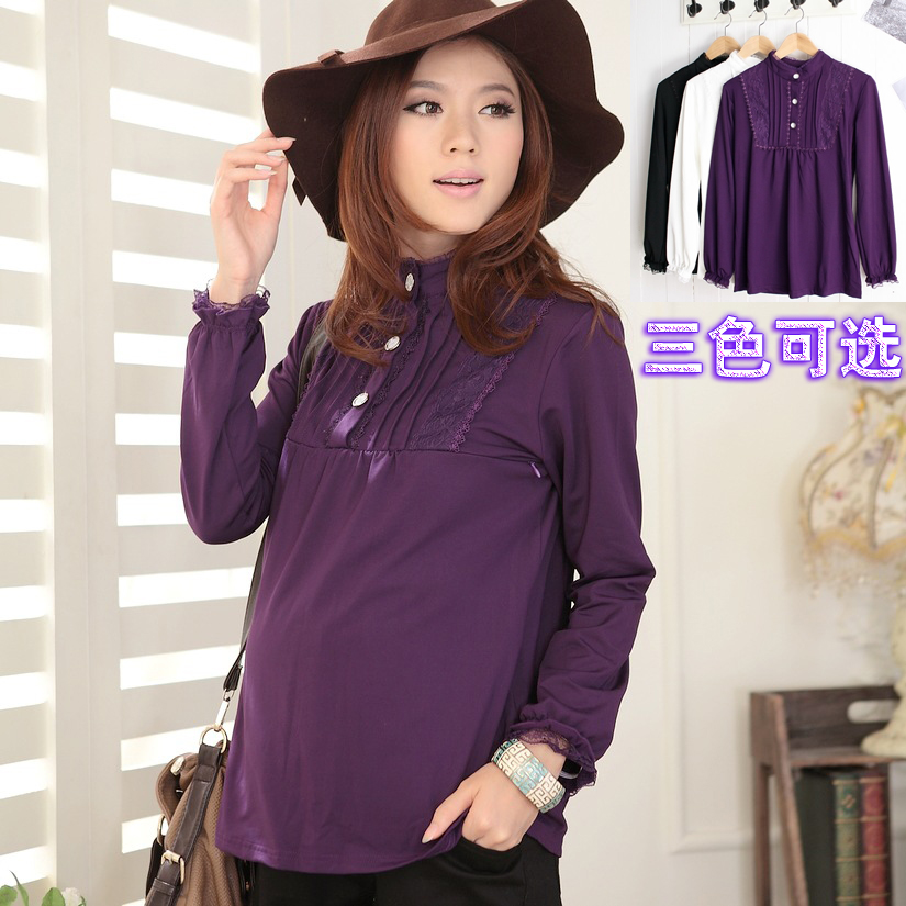 2012 spring and autumn maternity clothing maternity top lace maternity basic shirt