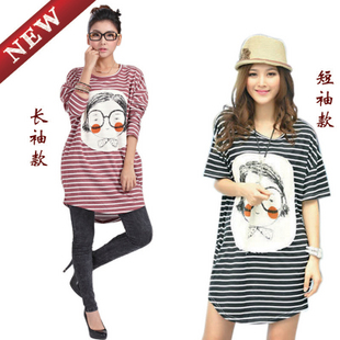 2012 spring and autumn maternity clothing summer short-sleeve applique t-shirt cartoon glasses girl maternity top sweatshirt t08