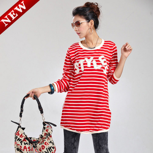 2012 spring and autumn maternity t-shirt stripe letter maternity sweatshirt maternity top t12
