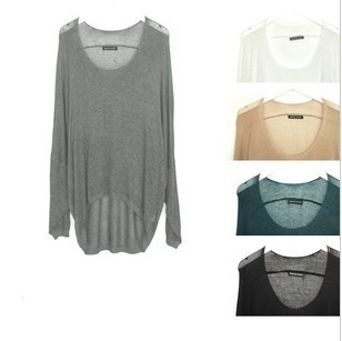 2012 spring and autumn mesh cutout batwing sleeve sweater shirt sweater irregular batwing shirt