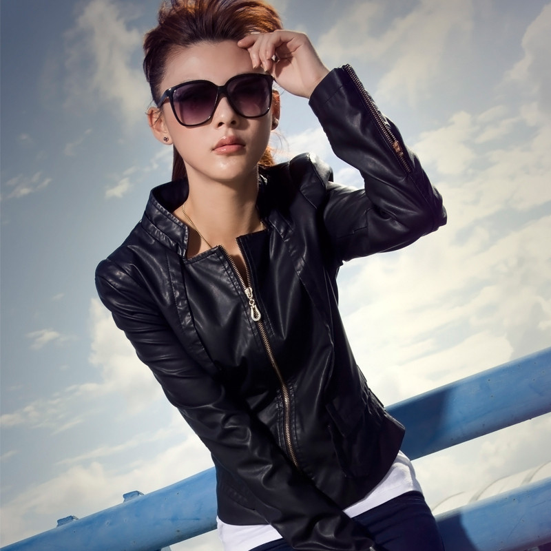 2012 spring and autumn new arrival black slim outerwear female PU short design leather clothing 11g3553