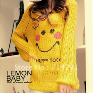 2012 spring and autumn new arrival loose pullover long-sleeve paragraph smiley outerwear sweater women