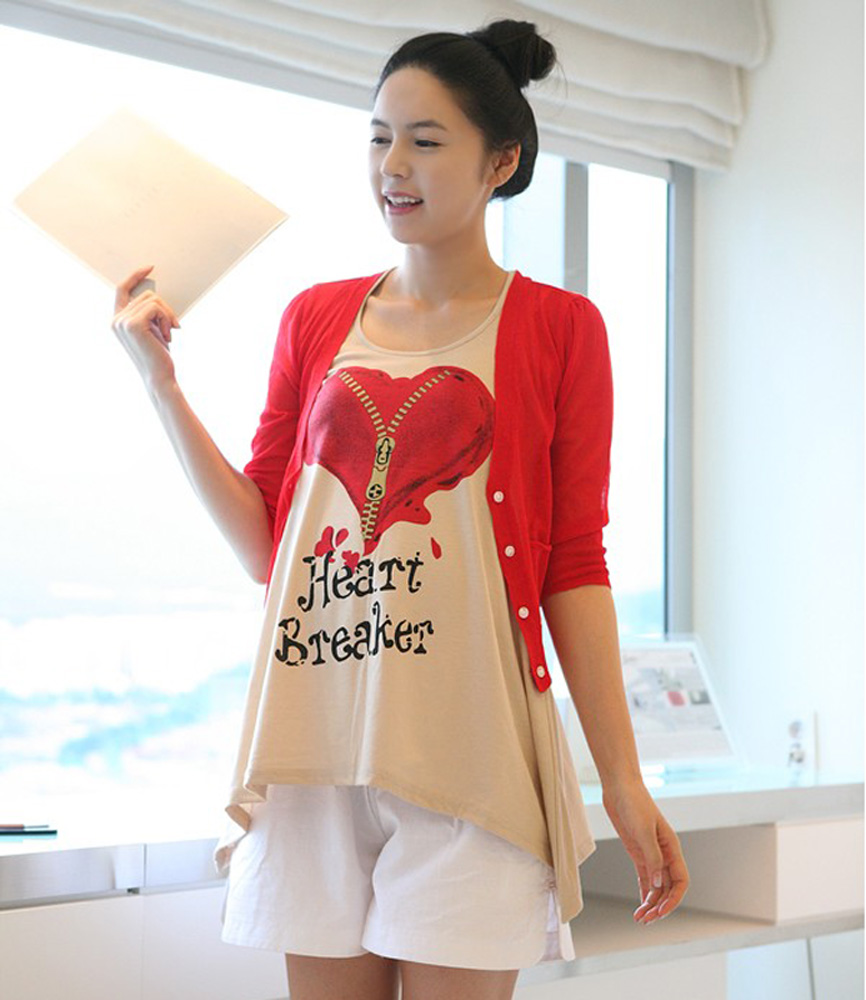 2012 spring and autumn new arrival maternity clothing twinset o-neck print sleeveless vest outerwear 4