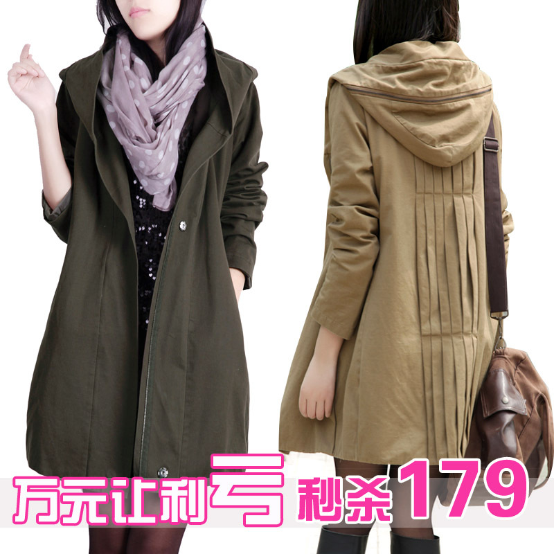 2012 spring and autumn new arrival trench hooded cotton fabric clothing medium-long plus size outerwear trench