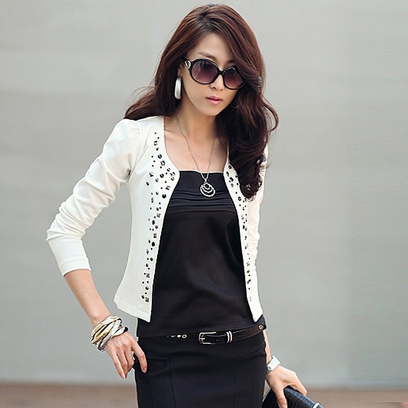 2012 spring and autumn new arrival women's rhinestones coat casual plus size long-sleeve short jacket female
