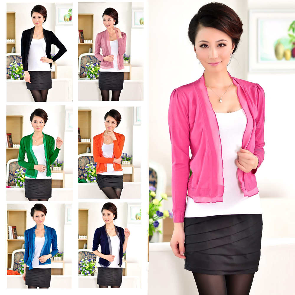 2012 spring and autumn outerwear fashion female knitted cardigan slim short design lace long-sleeve shirt sunscreen