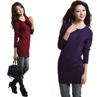 2012 spring and autumn outerwear loose women's medium-long o-neck basic shirt coil basic sweater plus size slim hip