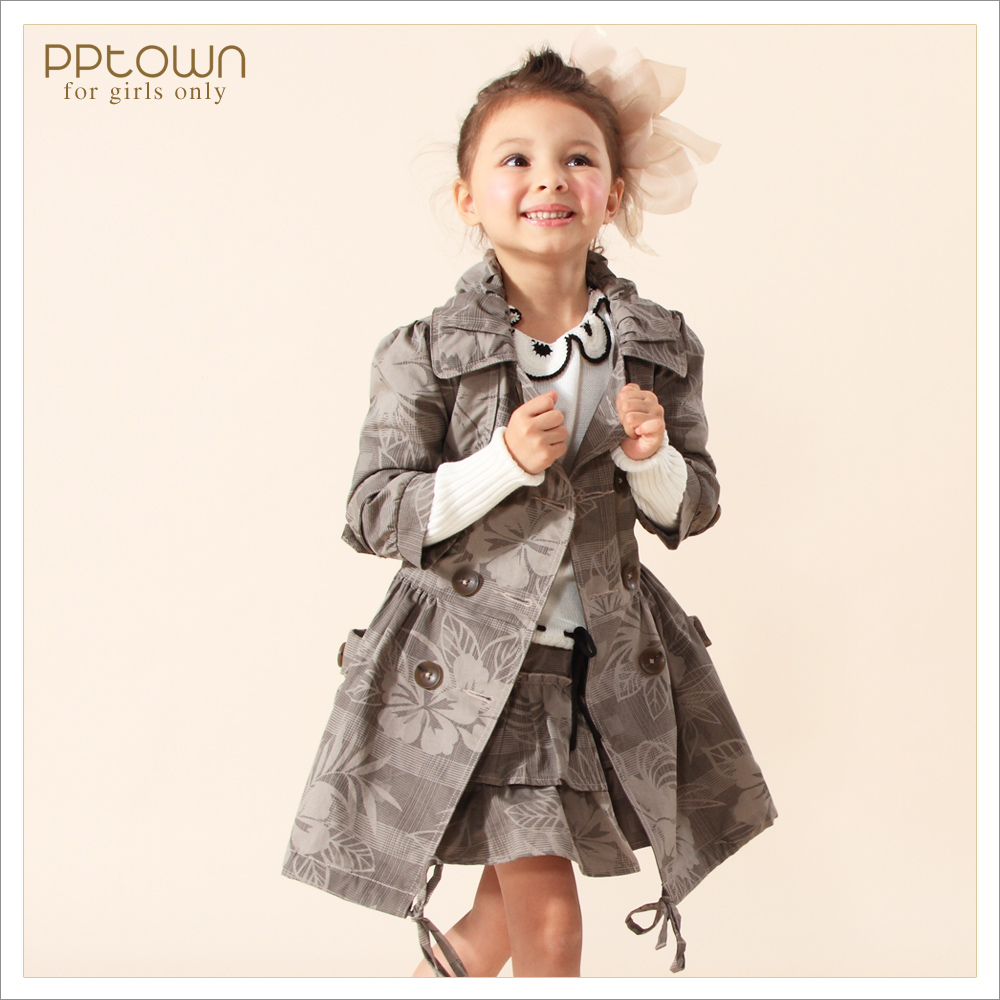2012 spring and autumn pptown children's clothing female child trench outerwear child outerwear overcoat three quarter sleeve