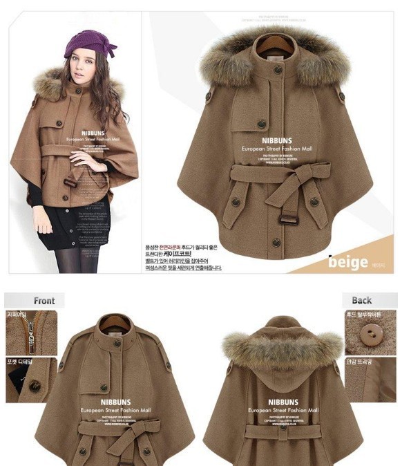 2012 spring and autumn raccoon fur poncho wool coat outerwear women's short jacket cape female