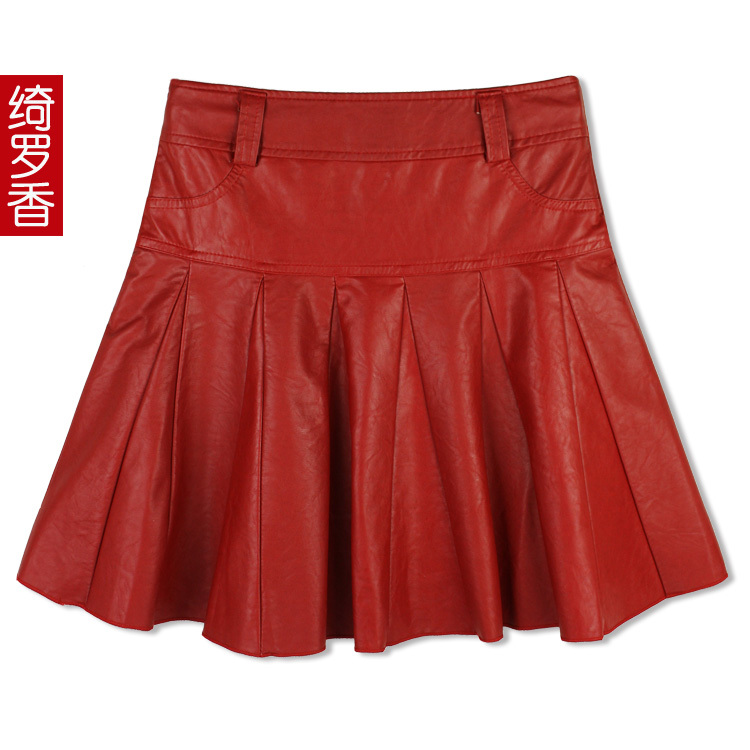 2012 spring and autumn red color  women's PU leather bust skirt free shipping plus size  P 120
